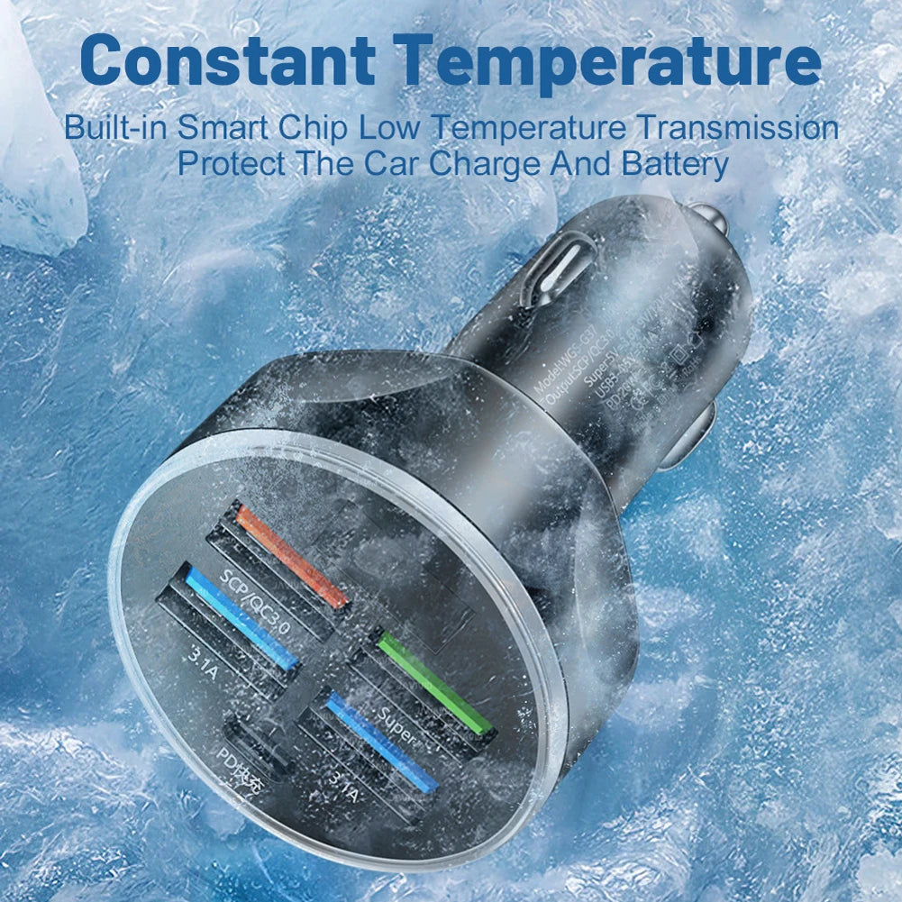 20W Car Charger 5 Ports Car Phone Charger PD QC3.0 Super Charger 5V 3.1A Fast Charging for iPhone Samsung for Huawei Xiaomi