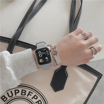 women’s digital watch, pink LED watch, fashion sports watch, silicone strap watch, electronic wristwatch, casual women watch, montre femme, reloj para mujer,