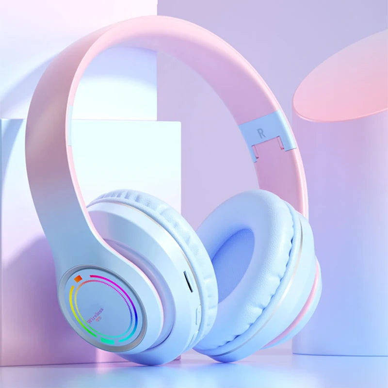 Wireless Bluetooth Headphones with Mic - HiFi Stereo, SD Card Slot & Multicolor Lights